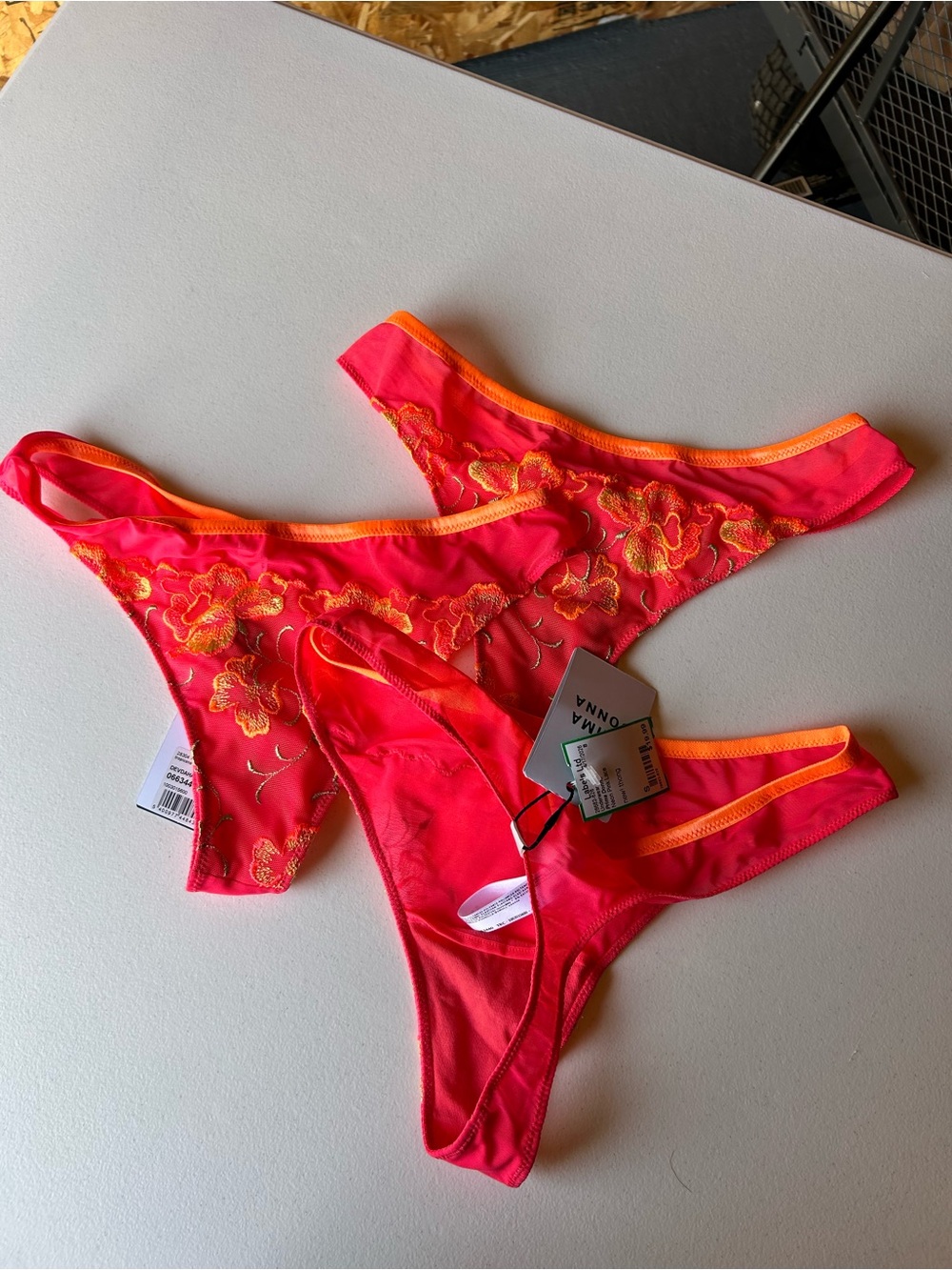 Prima Donna Neon Pink Thong Set with Orange Trim nwts